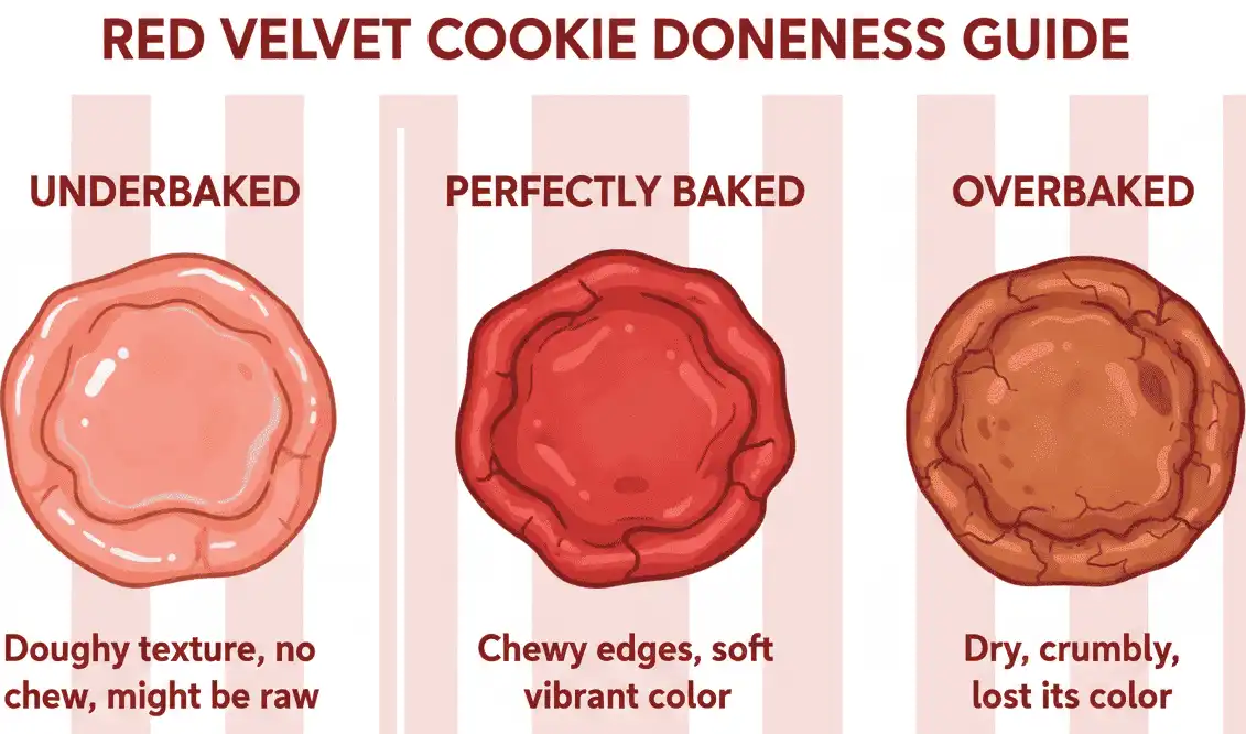 Visual guide to cookie doneness underbaked vs. perfectly baked vs. overbaked