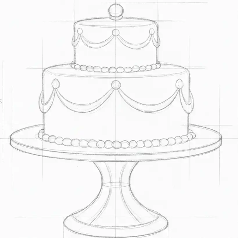 Step 4 showing the serving platter and pedestal centered beneath the cake