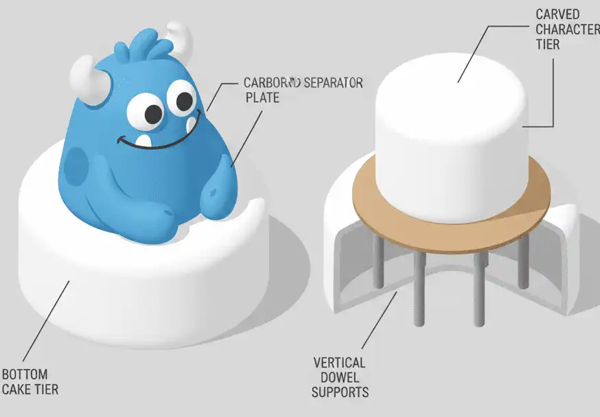 Structural dowel placement for a two-tier Sesame Street cake