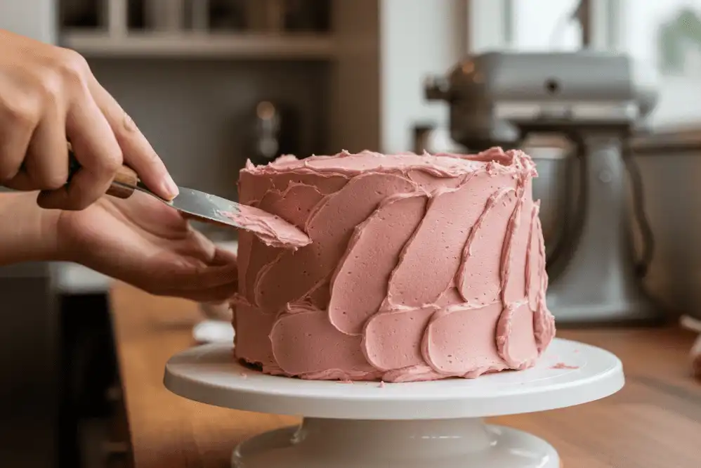 applying-pink-buttercream