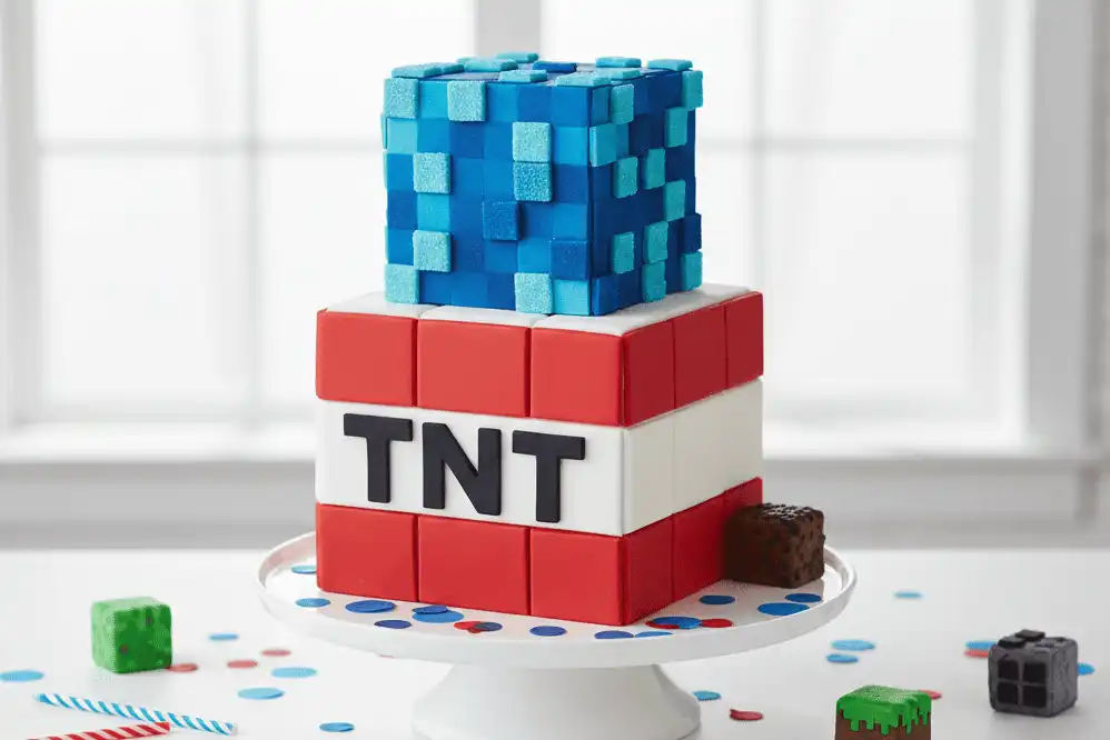 stacked-minecraft-tnt-and-diamond-ore-cakes