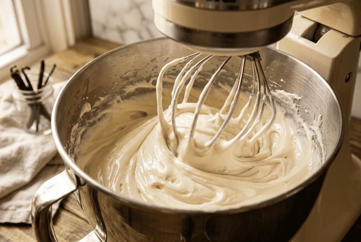 glossy-cream-cheese-frosting-being-whipped-in-a-stand-mixer-bowl