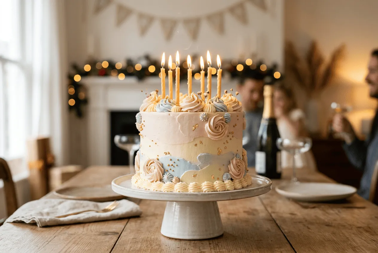 pastel-vanilla-birthday-cake-with-golden-sprinkles-and-glowing-candles-on-a-ceramic-stand (1)